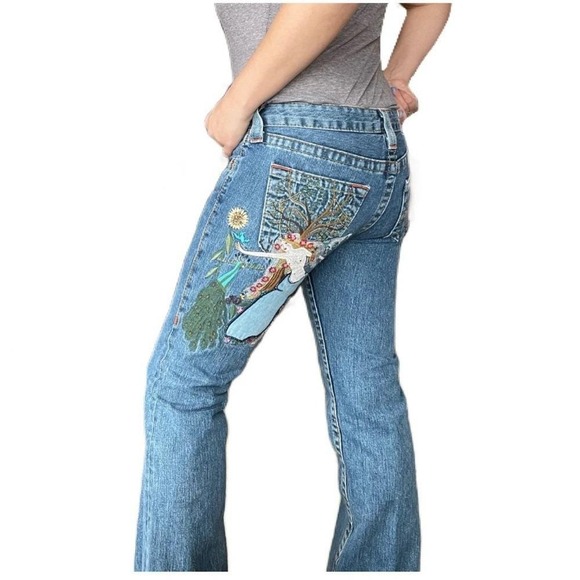 Rare Y2K True Religion Lady Godiva Embroidered Low-Rise Flare Jeans Sz 27 - Picture 2 of 16